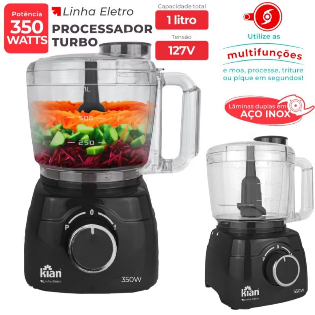 Processador de Alimentos Turbo 1 Litro Kian 350w