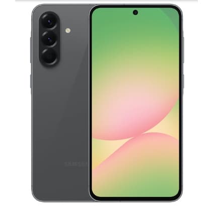Smartphone Samsung Galaxy A56 5G cor grafite, câmera traseira tripla, logo da Samsung