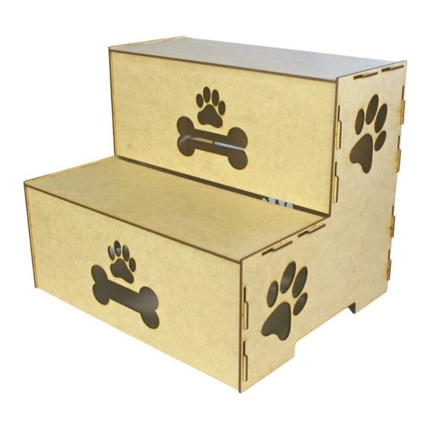 Escada Madeira Micro e Mini Pet no máximo 4kg Para Cachorro E Gato 2 Degraus 30cm Mdf - Pronta P/Pintura