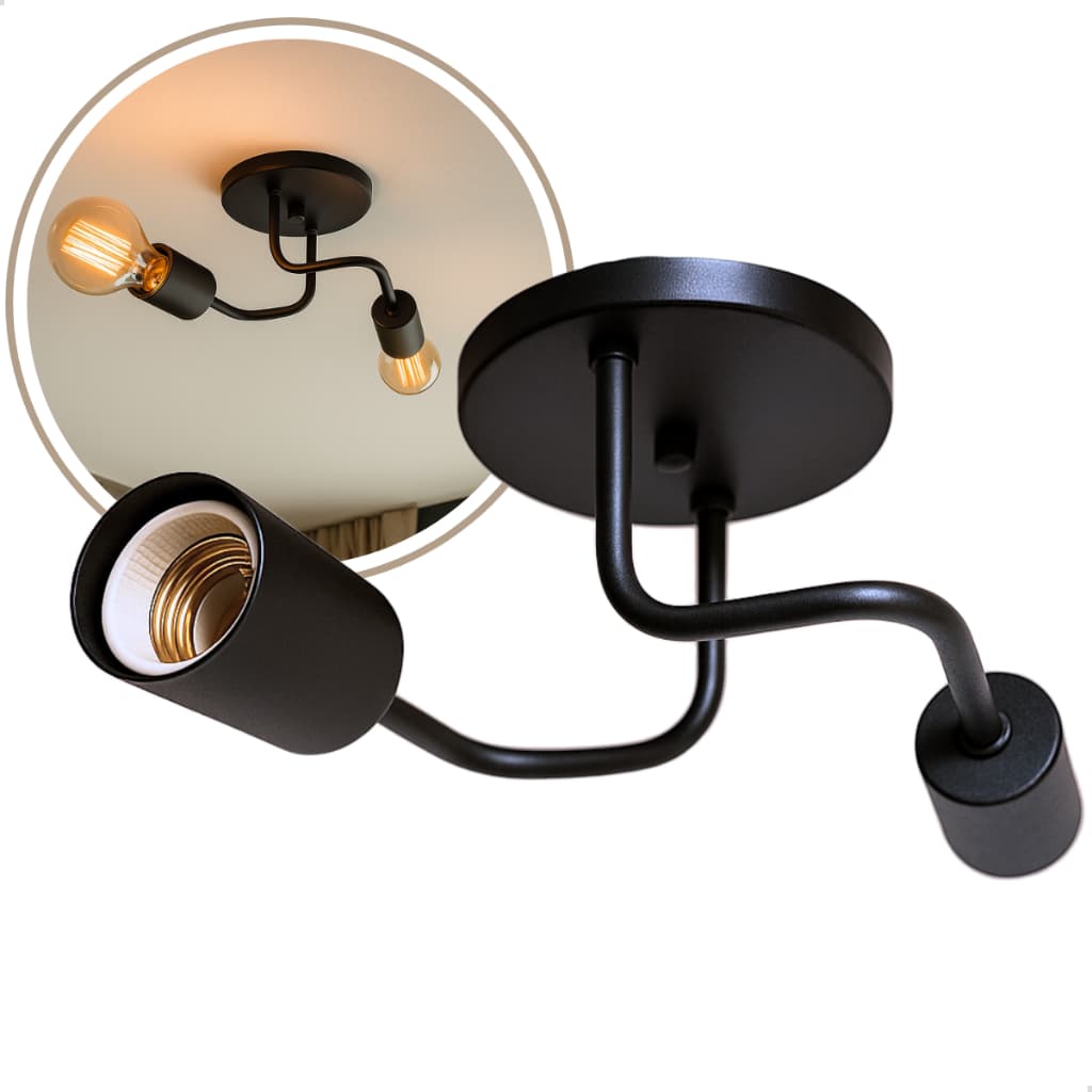 Luminária industrial Sputnik de dois braços em preto para teto