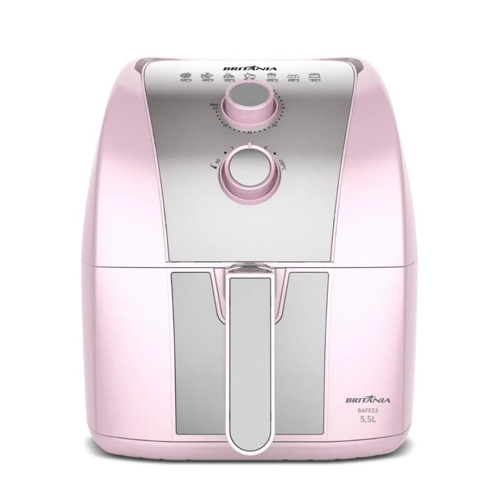 Air Fryer Rosa Britânia 5,5L Sem Óleo 1500W BAFE53 Voltagem 220V