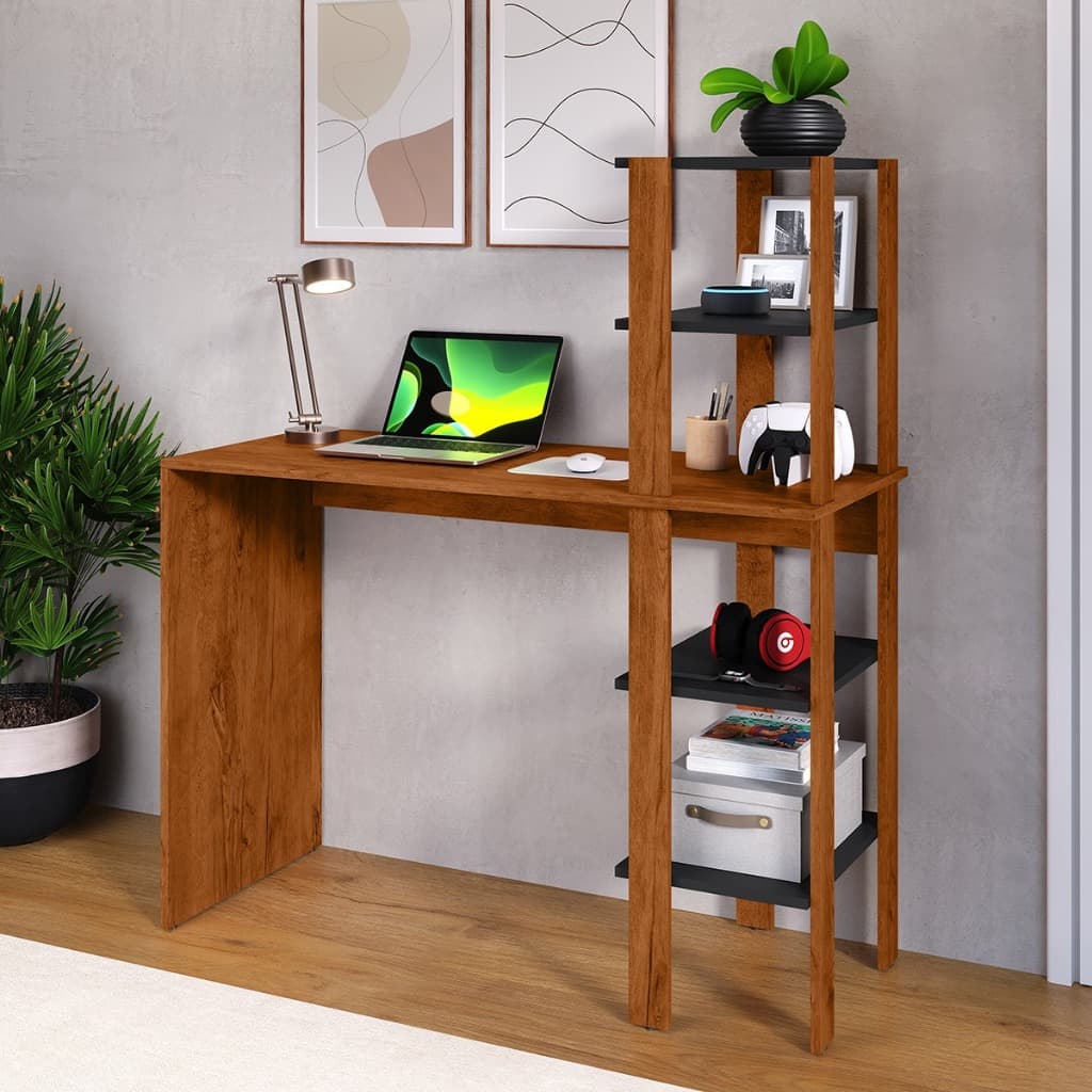 Escrivaninha Mesa de Computador Com Prateleiras Reversível Compacta Zorzi Escritório