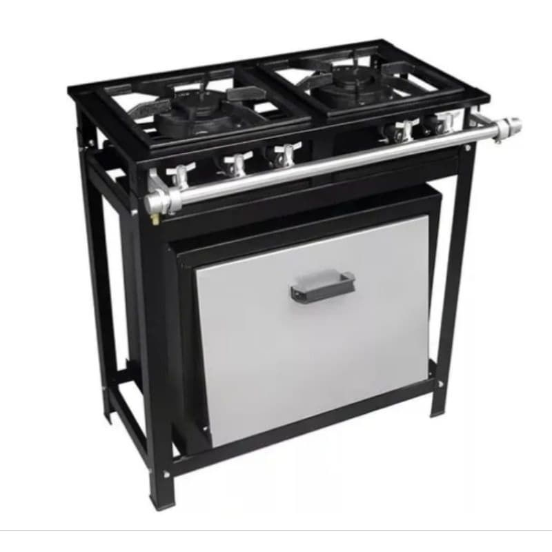 Fogão Industrial 2 Bocas 30x30 com Forno 60 Litros Preto e Prata