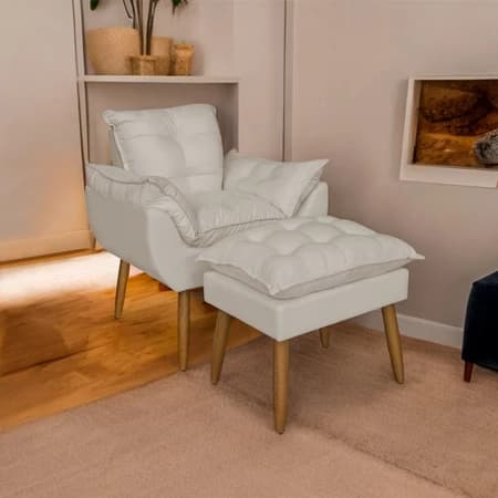 Poltrona Para Amamentação - Poltrona Decorativa - Poltrona com Puff - Poltrona para sala de estar - Cor Bege