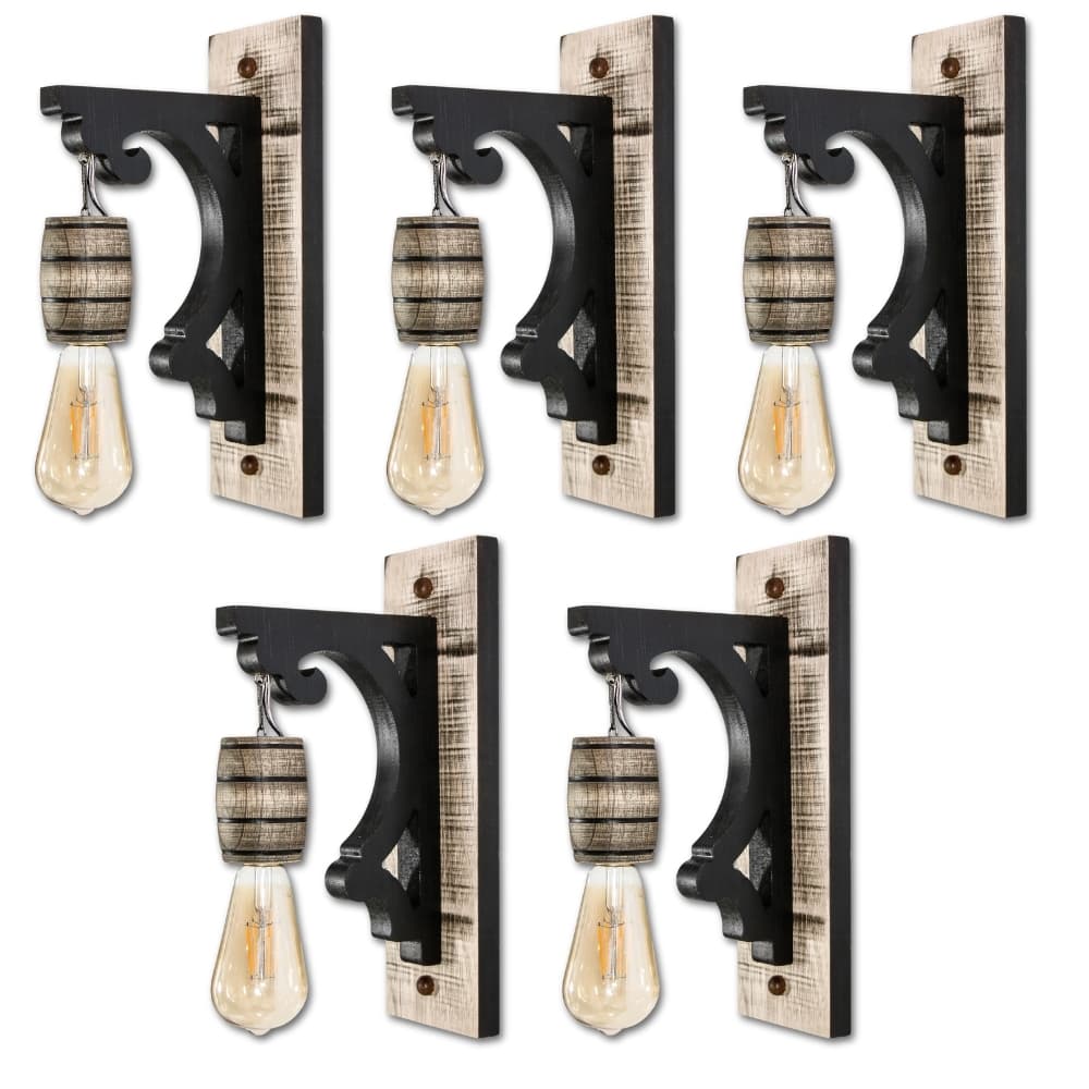 Kit 5 Luminárias de Parede Rústicas Vintage com Madeira Maciça