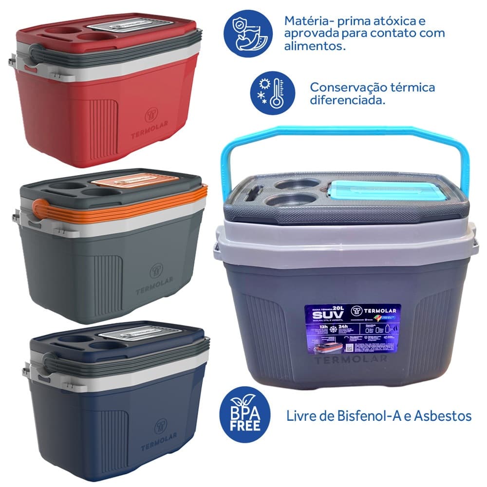 Caixa Térmica Praia Camping Pesca 20 Litros Para 26 Latas Cerveja Refri ou 2 Litros Pet Termolar
