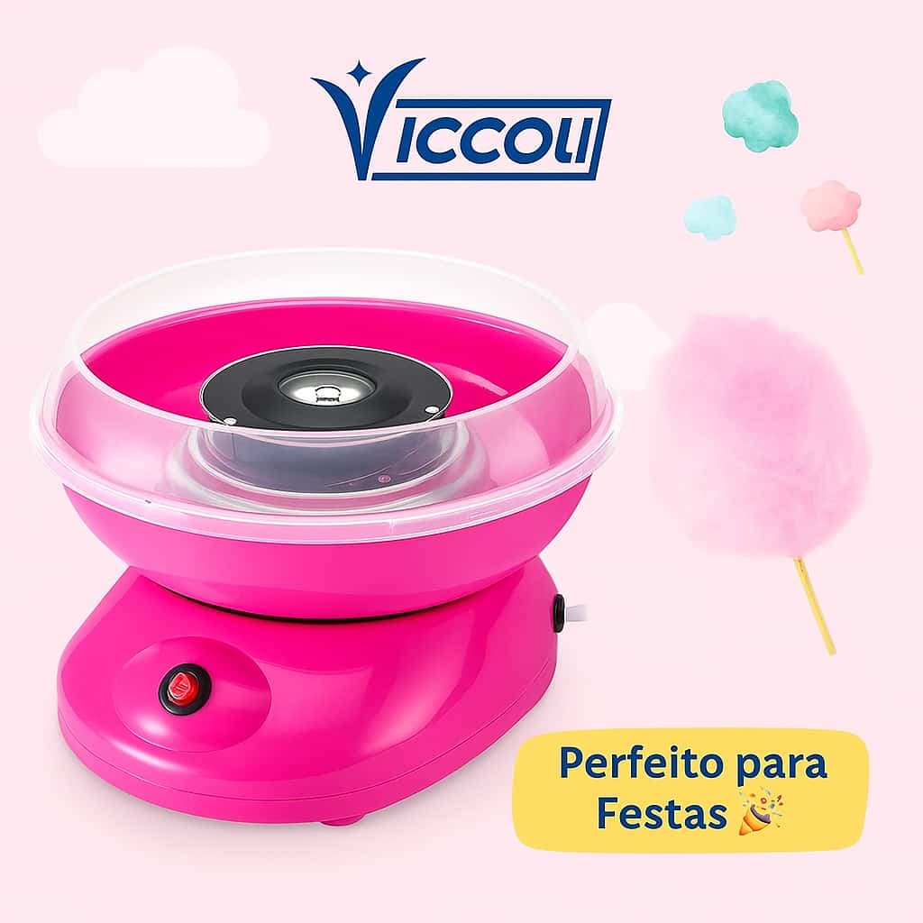 Mini máquina de algodão doce elétrica rosa Viccoli, perfeita para festas