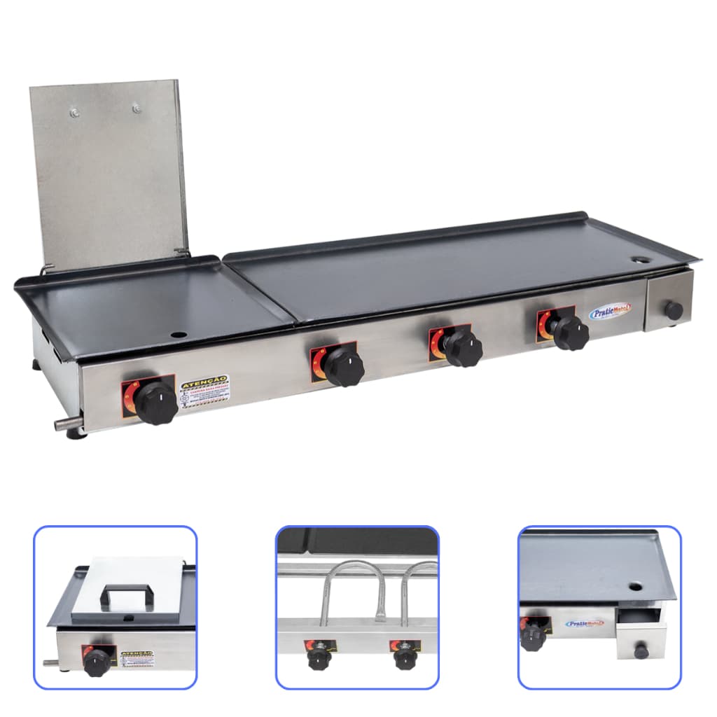 Chapeira Industrial C/ Prensa 97x30 Lanches Chapa Profissional Ideal Lanchonetes Food Trucks