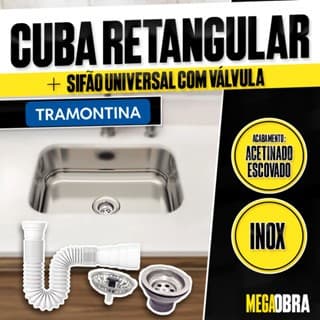 Cuba para Pia Gourmet Inox Retangular Tramontina 40cm / 47cm / 56cm  + Sifão e Válvula
