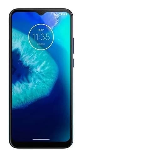 Smartphone Moto G8 Power Lite Dual Sim 64 Gb Azul-navy 4 Gb Ram, tela desbloqueada, fundo azul profundo, bordas pretas, câmera frontal.