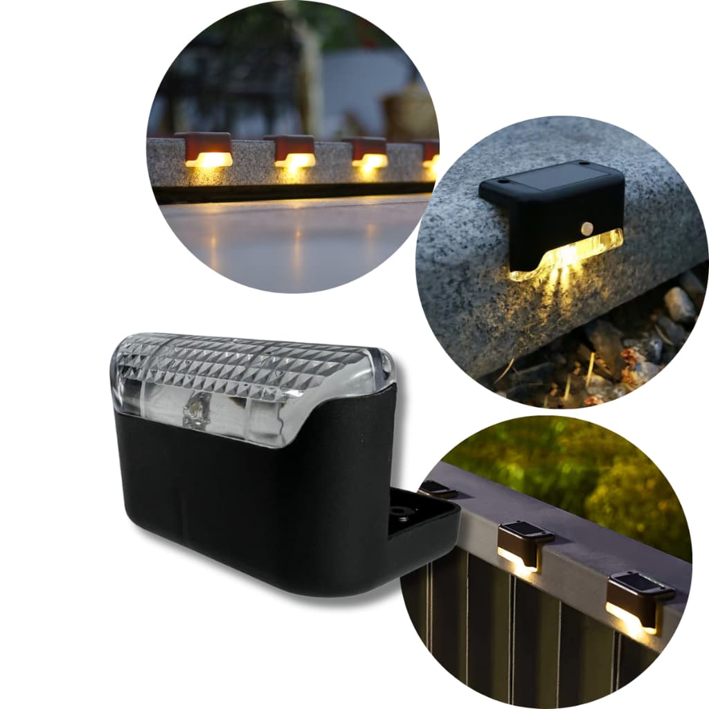 Kit de luminárias LED solares para escada externa, IP65, com luz branca quente, preto