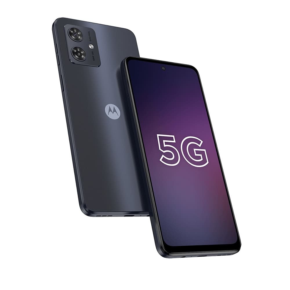 Motorola Moto G54 5G 128GB 4GB - Smartphone com câmera traseira quadrada e texto '5G' na tela