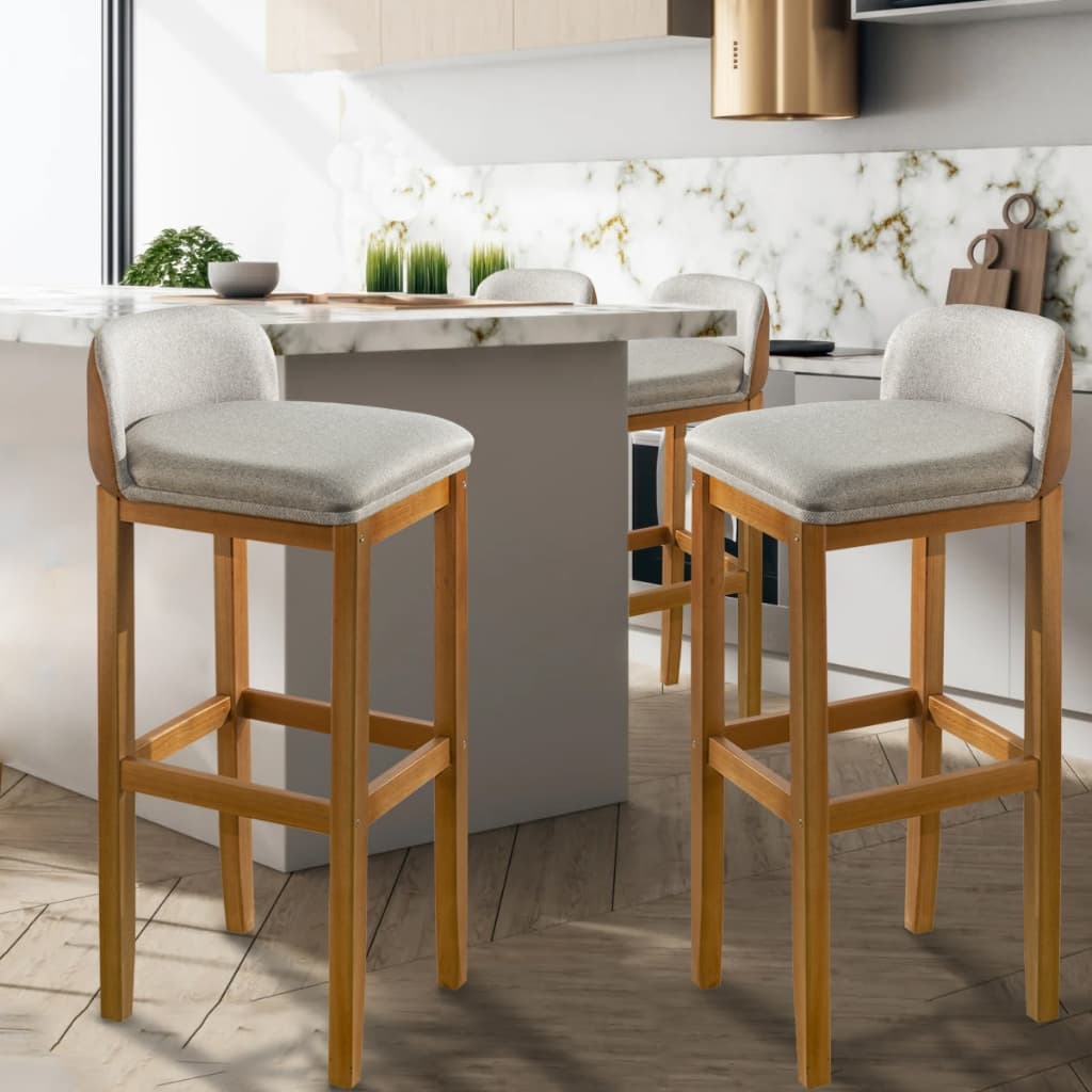Kit 2 banquetas altas cinza com pés de madeira maciça para cozinha gourmet