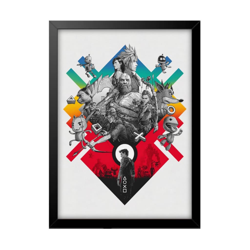 Quadro decorativo de personagens de jogos de vídeo com moldura preta