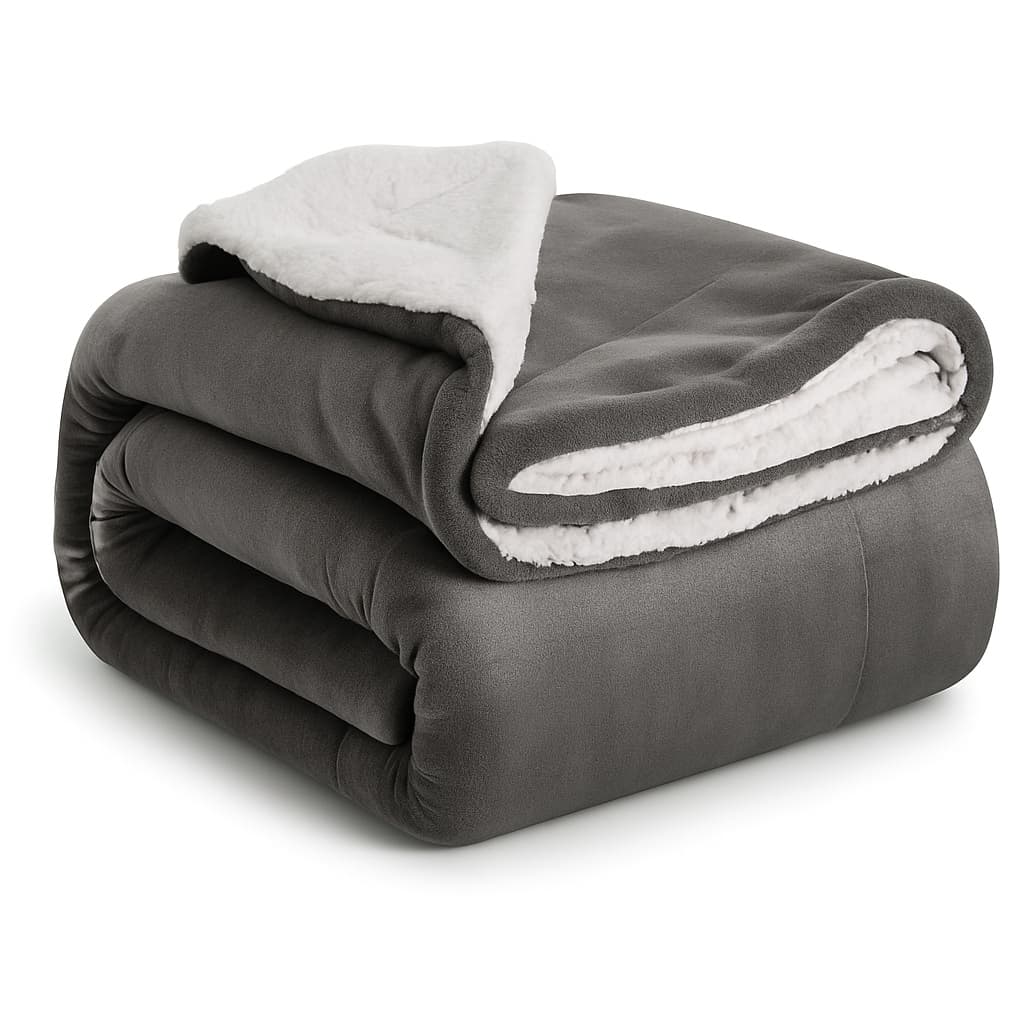 Cobertor Sherpa Casal Queen cinza e branco dobrado
