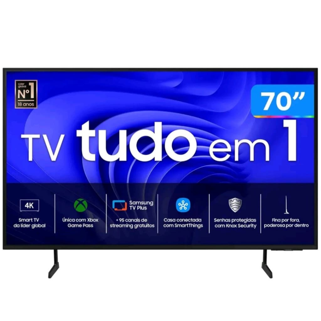 Smart TV 70 polegadas Samsung 85DU8000 Ultra HD 4K com processador Crystal 4K
