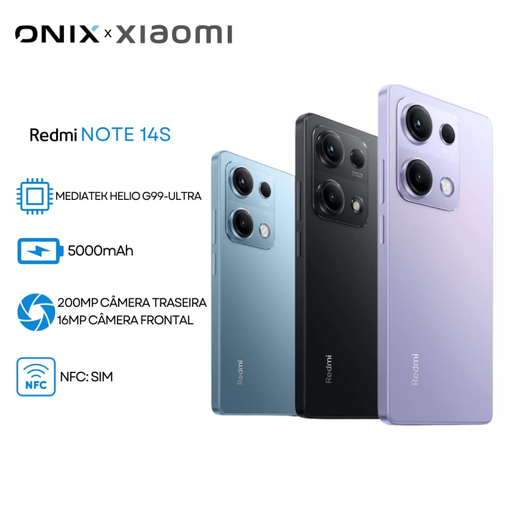 Redmi Note 14S 4G 512GB+12GB RAM, Câmera 200MP, Processador Mediatek Hélio G99 Ultra, Bateria 5000mAh, Versão Global