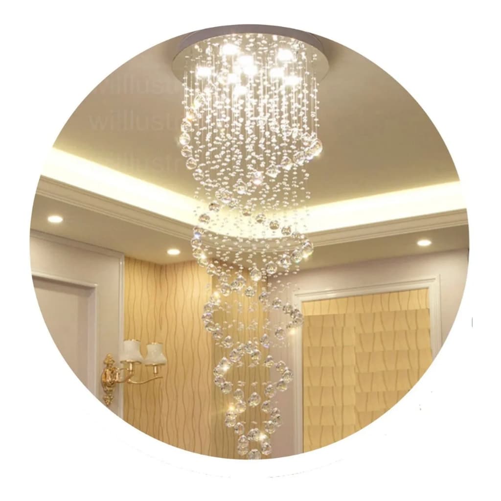 Luminária pendente de teto espiral duplo de cristal K9, design sofisticado, iluminação elegante