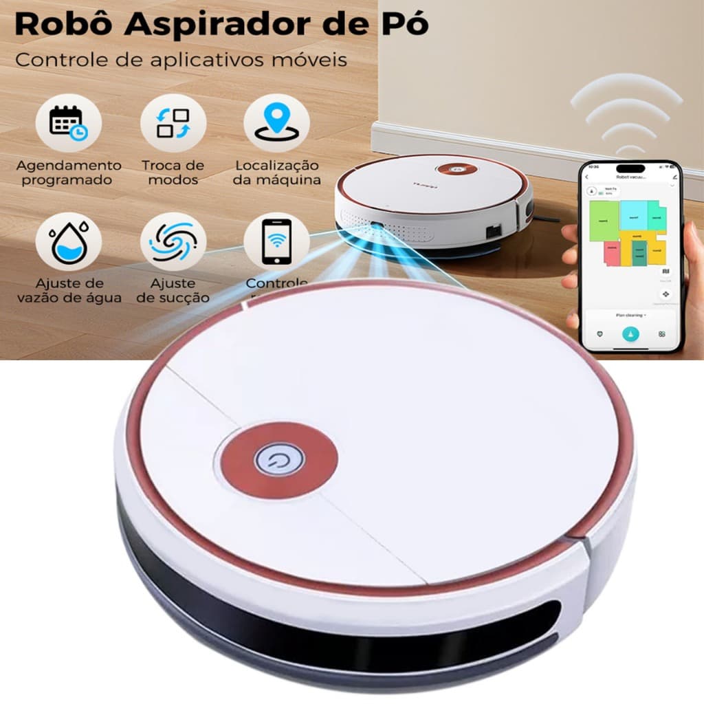 Aspirador de pó robô 3 em 1 com carregamento automático e app inteligente