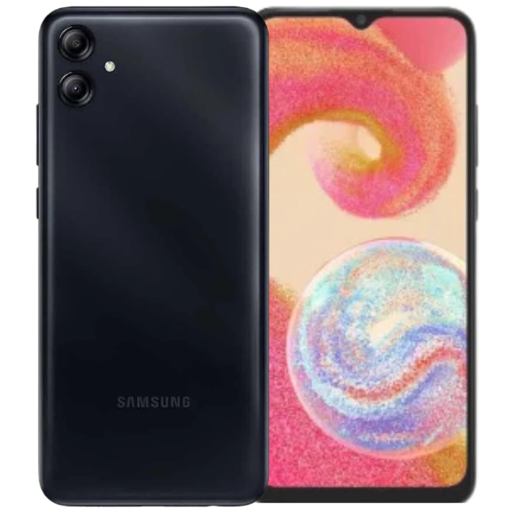 Smartphone Samsung Galaxy A04E 64GB cor preto - vista frontal e traseira