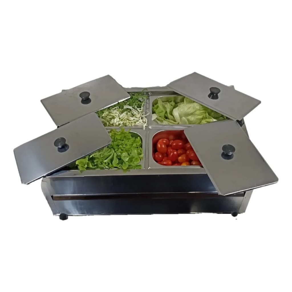 Rechaud Self Service De Mesa Gelo X Salada 4 Cubas 1/4 com alface, tomate e pepino