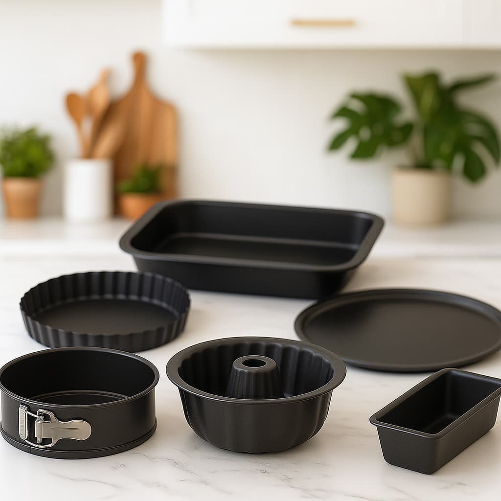 Conjunto 6 formas bolos tortas assadeira pizza fundo removível antiaderente aço carbono preto