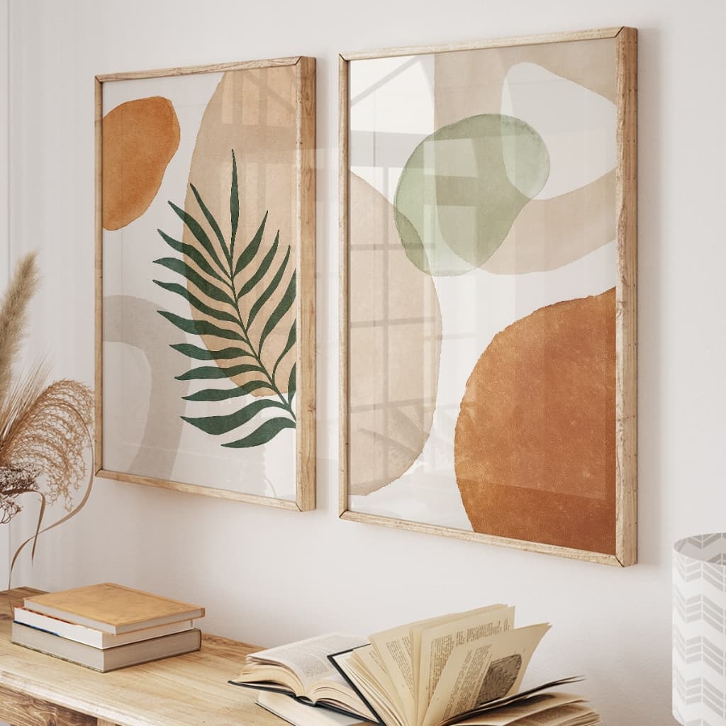 Quadros decorativos estilo escandinavo boho com moldura de madeira e vidro