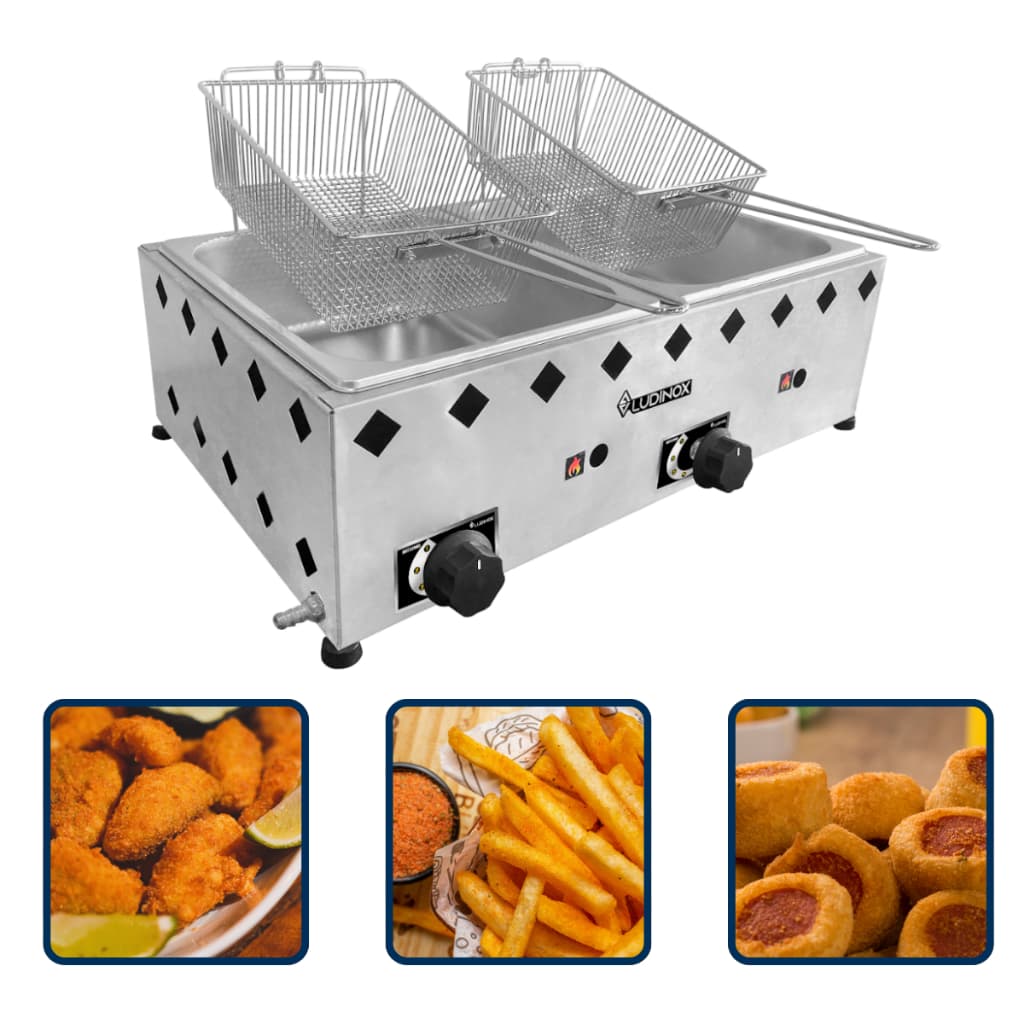 Fritadeira a gás industrial 10 litros 2 cubas industrial aço minimizado