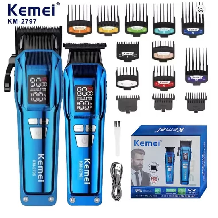 Kemei 2797 9000RPM Conjunto de máquina de cortar cabelo sem fio DLC Máquina de corte de cabelo elétrica
