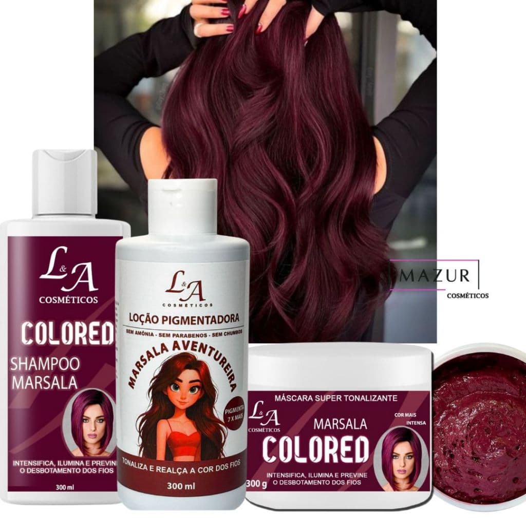 Combo Tonalizante  Marsala Pigmentador  Shampoo  Condicionador  Máscara Tonalizante Vinho Sem Amonia