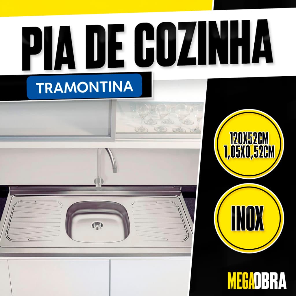 Pia para Cozinha Inox Tramontina New Raggi 40 com Válvula e Cuba Central 1,20m ou 1,05m Gourmet