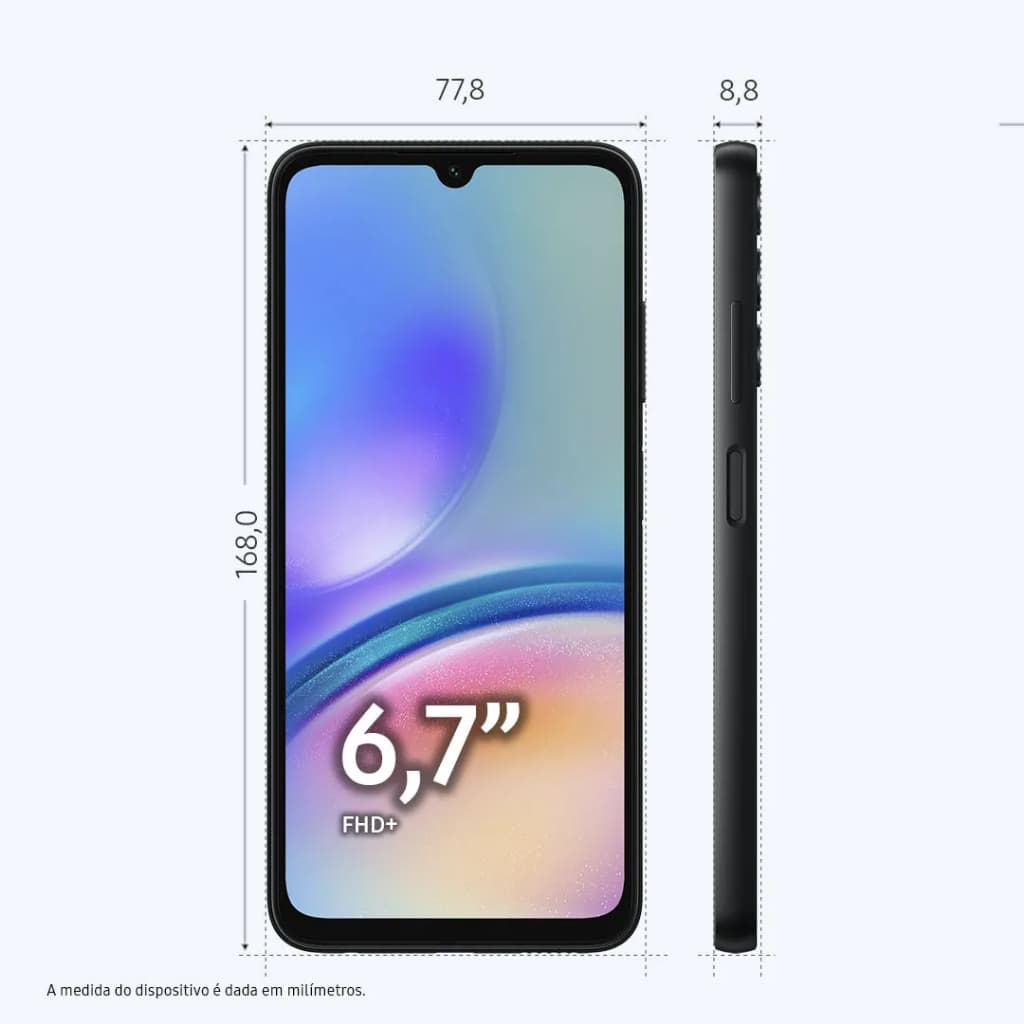 Smartphone Samsung Galaxy A05s 4g 128gb 6gb Ram Câmera Traseira Tripla 50mp + 2mp + 2mp + Selfie 13mp Tela 6.7 Preto