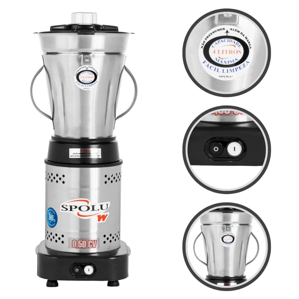 Liquidificador industrial aço inoxidável 4 litros bivolt Spolu