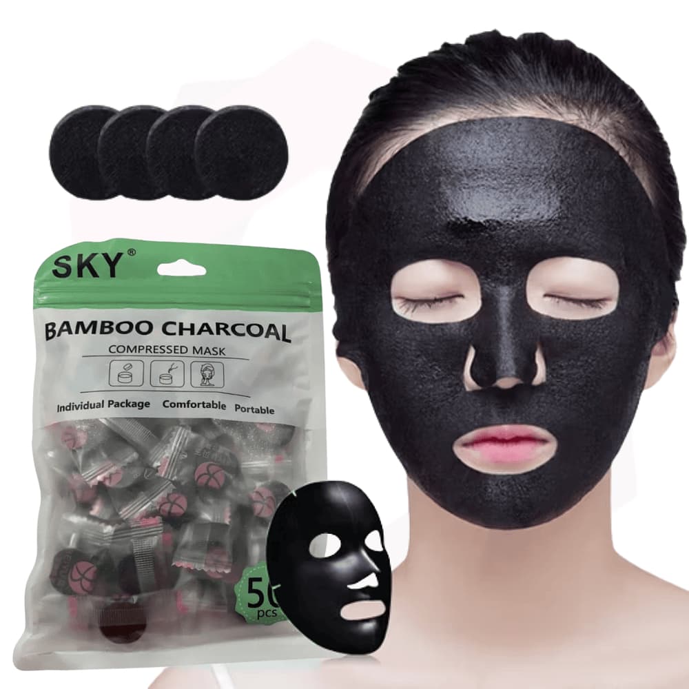 100 Máscaras Comprimidas Carvão Ativado SKY - Hidratação e Limpeza Facial