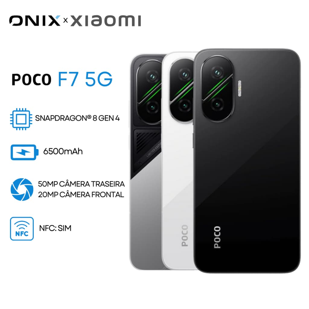 Poco F7 5G, Processador Snapdragon 8 Gen 4, Bateria 6500mAh, 512GB Armazenamento + 12GB RAM, Versão Global