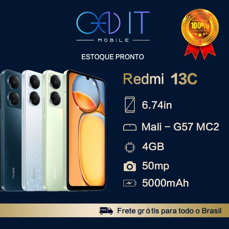 Smartphone Xiaomi Redmi 13C 128gb 4GB 256GB 8gb 12x Sem Juros Global Original Lacrado Celular