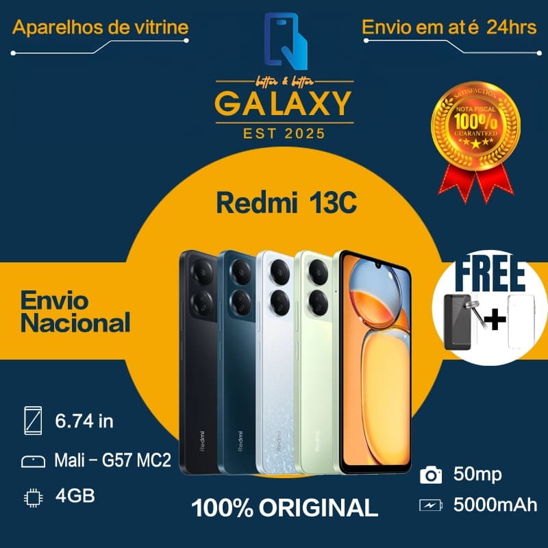 Celular Xiaomi Redmi 13C 4G 256GB e 128GB Versão Global com Nota Fiscal