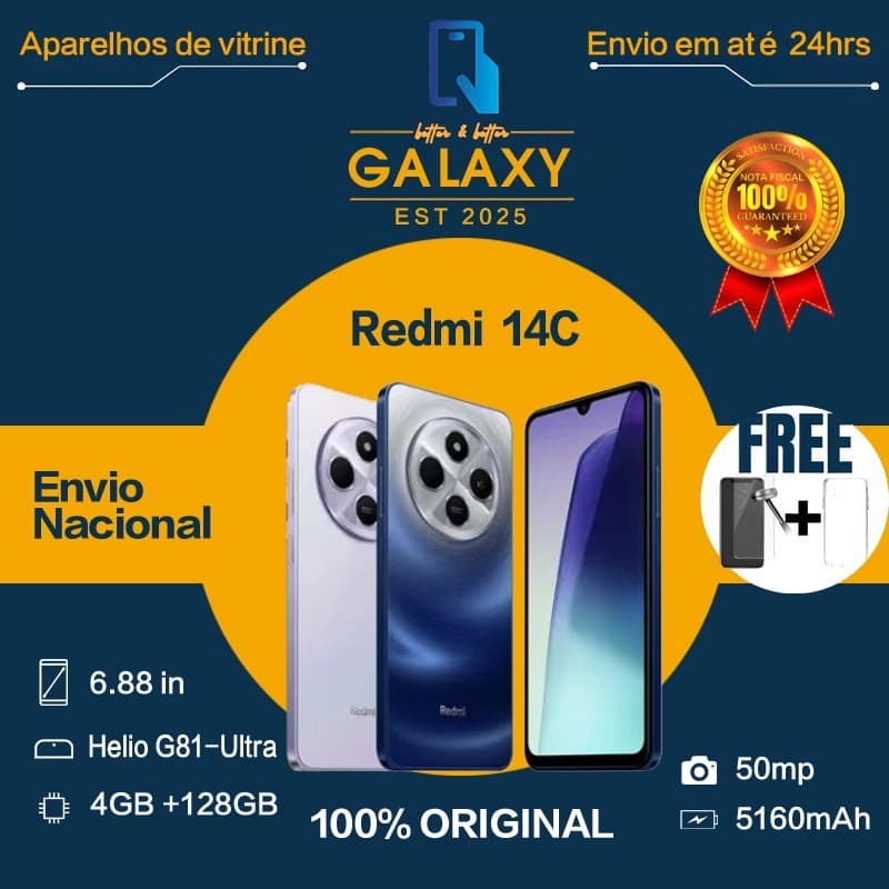 Smartphone Celular Xiaomi Redmi 14c 256gb  8gb RAM 128gb 4gb Dual Sim 50MP Global 14 c Lançamento