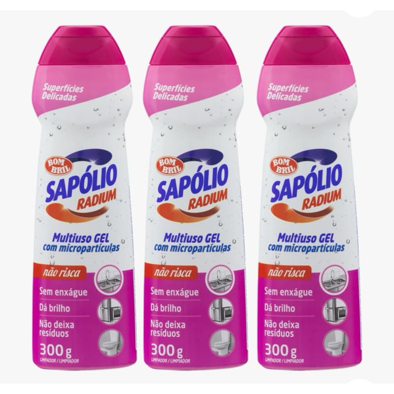 kit 03 Unidades Multiuso Cooktop  Gel Sapolio Radium Superfícies Delicadas Bombril