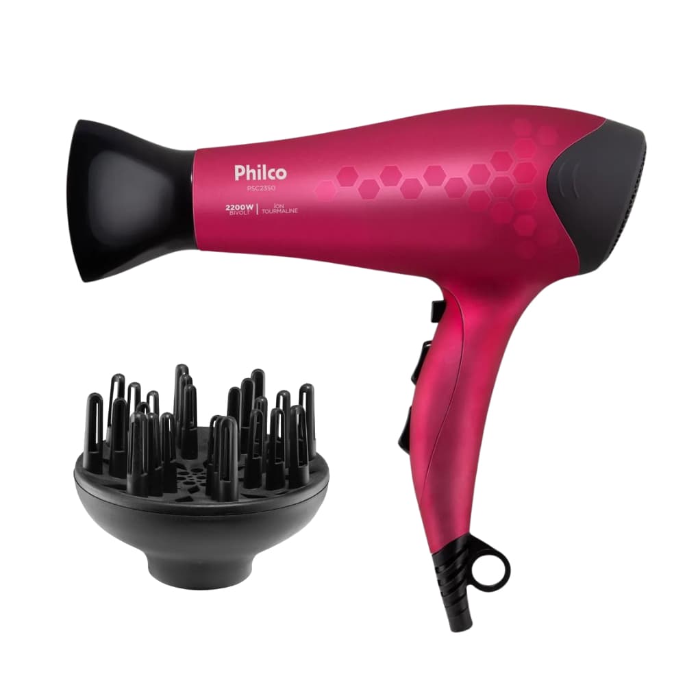 Secador Cabelo Philco Bivolt Íons Tourmaline Rosa Profissional Ar Quente Frio Progressiva Raiz PSC2350