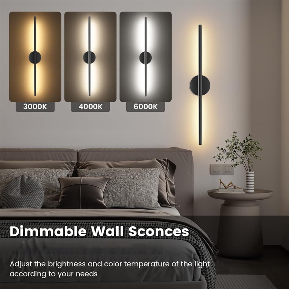 Arandela LED de parede, 3 cores, ajustável, cinza, quarto