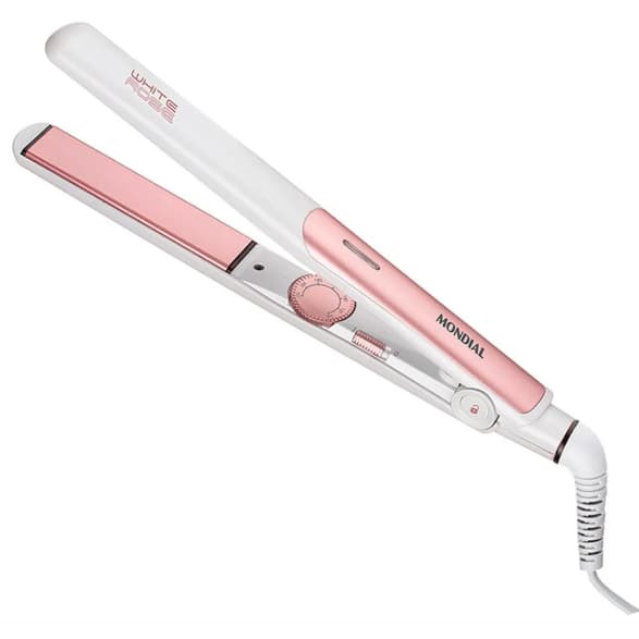 Prancha Chapinha Alisadora De Cabelo White Rose Mondial Tourmaline Íon Bivolt P-50
