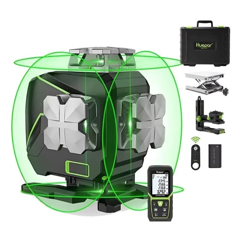 Nível a Laser 16 Linhas Huepar S04CG Completo com Trena Laser 100m Verde