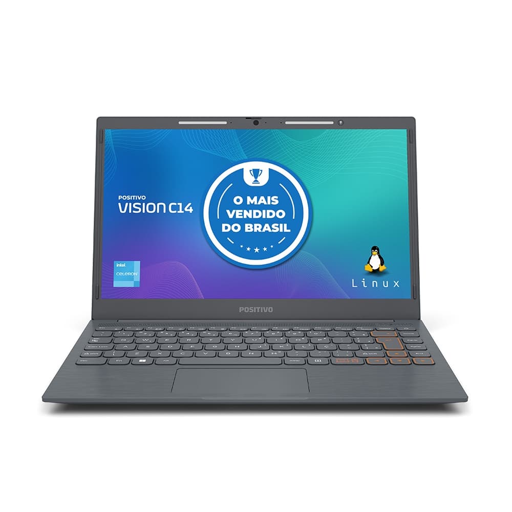 Notebook Positivo Vision C14 Intel® Celeron® Linux 4GB 128GB eMMC 14” HD Lumina BAR – Cinza