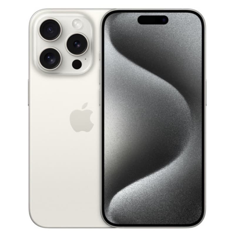 iPhone 15 Pro 256GB, cor prata, exibindo câmera traseira com três lentes e logotipo da Apple, fundo branco