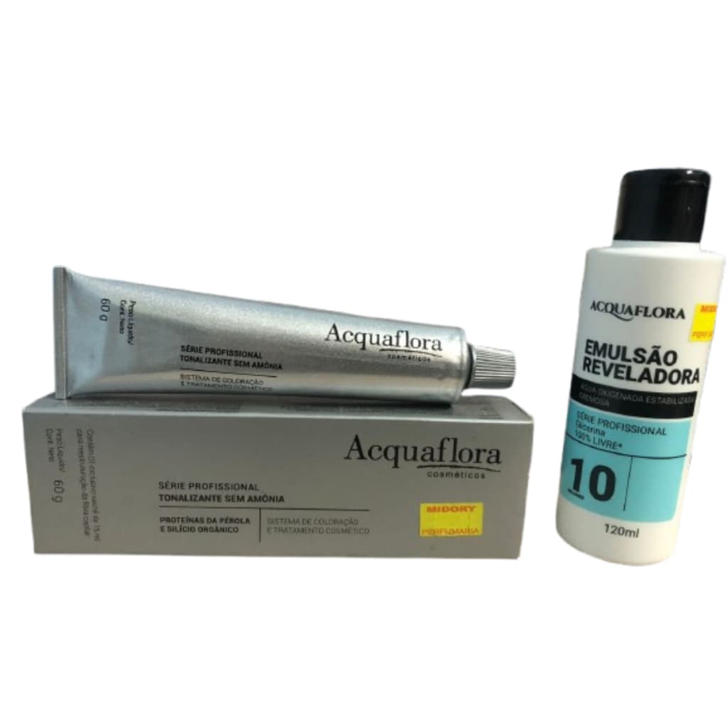 Acquaflora Tonalizante Profissional + Emulsão Reveladora Volume 10 - 120ml - Tinta de cabelo sem Amônia