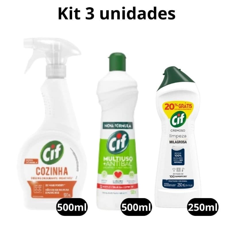 Kit de limpadores CIF com removedor de gorduras, antibacteriano e cremoso