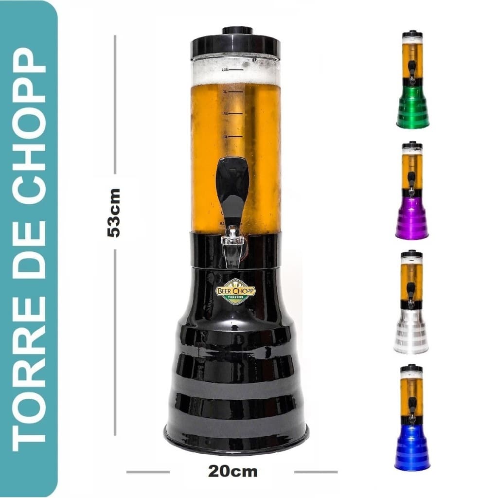 Chopeira de chopp giratória 2.2 litros com tubo de gelante, preto e cinza, com copo removível