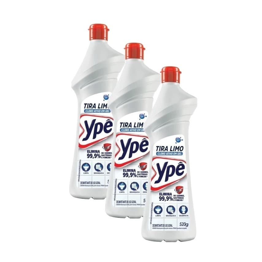 Kit 3 Limpa Tira Limo Ypê Cloro Ativo Gel - Desinfetante, Limpeza, Branqueia e Elimina 99,9%