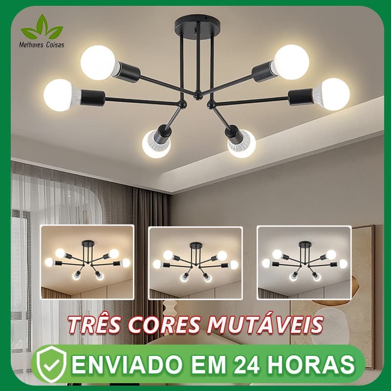 Luminária de teto estilo nórdico com 6 braços, três variantes de design, envio em 24 horas.